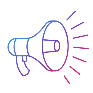 Contorno negro de un megáfono con líneas de ruido que emanan de la boca.