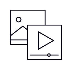 Contorno colorido de una fotografía debajo de una ventana de video con un ícono de reproducción