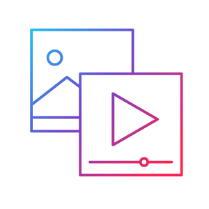 Contorno negro de una fotografía debajo de una ventana de video con un ícono de reproducción